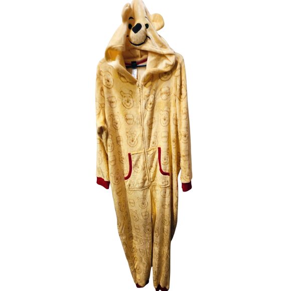Winnie the Pooh Disney 3X One Piece Zip Fleece Hood Costume PJs Onesie - Picture 2 of 4